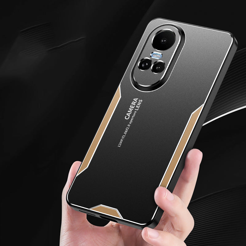 For Oppo Reno10 5G (Global) Phone Case Aluminium Alloy Back TPU Frame Protective Cover - Gold For Oppo Reno10 5G (Global) Phone Case Aluminium Alloy Back TPU Frame Protective Cover - Gold